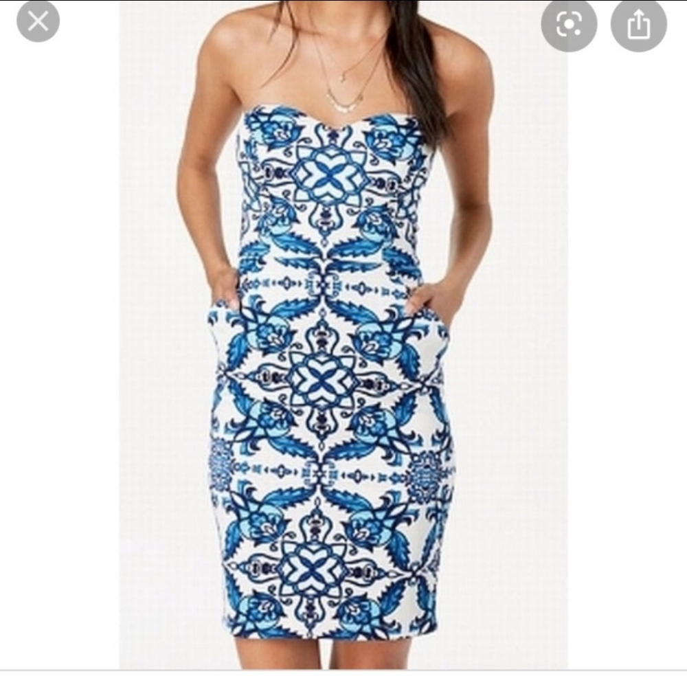 B Darlin Blue While Strapless Cocktail Party Dress